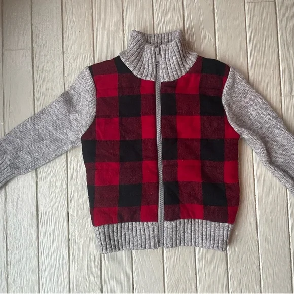 Cat and Jack Red Plaid Lined Sweater Size 18 Months - Picture 2 of 6